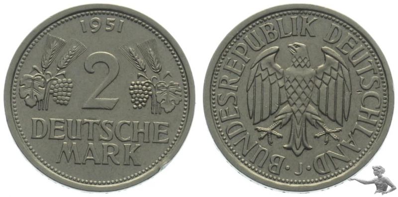 Deutschland 2 Mark 1951 J Aehren